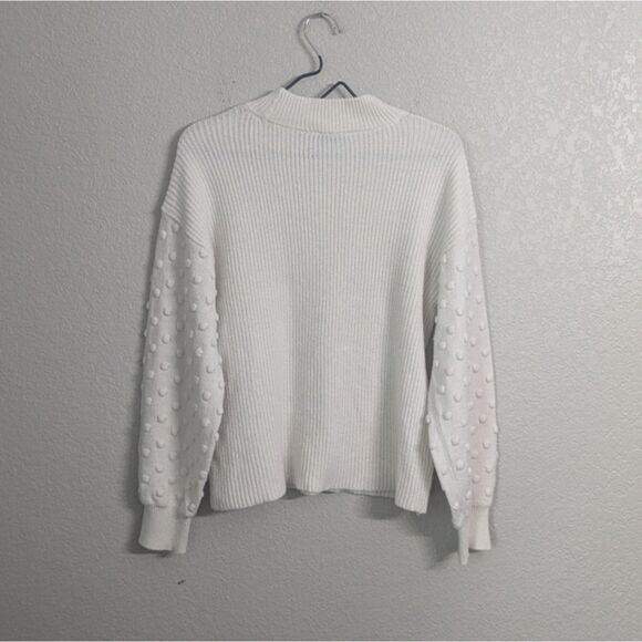 Cece Ivory Knit Pullover Crewneck Sweater Minky Dot Long Bubble Sleeve Holiday L - Picture 4 of 9